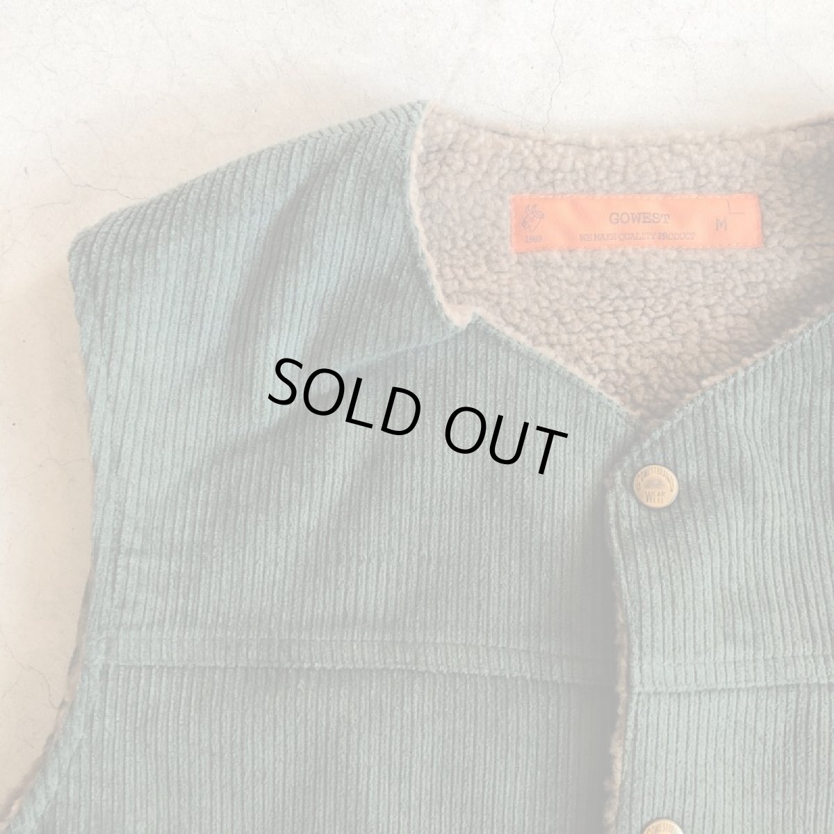 画像2: GOWEST  BOA RANCH VEST/CORDUROY×BOA(GREEN) (2)