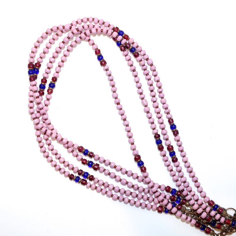  【Seed beads】2way Necklace MASAI PINK Purple red x Blue [MEL173]
