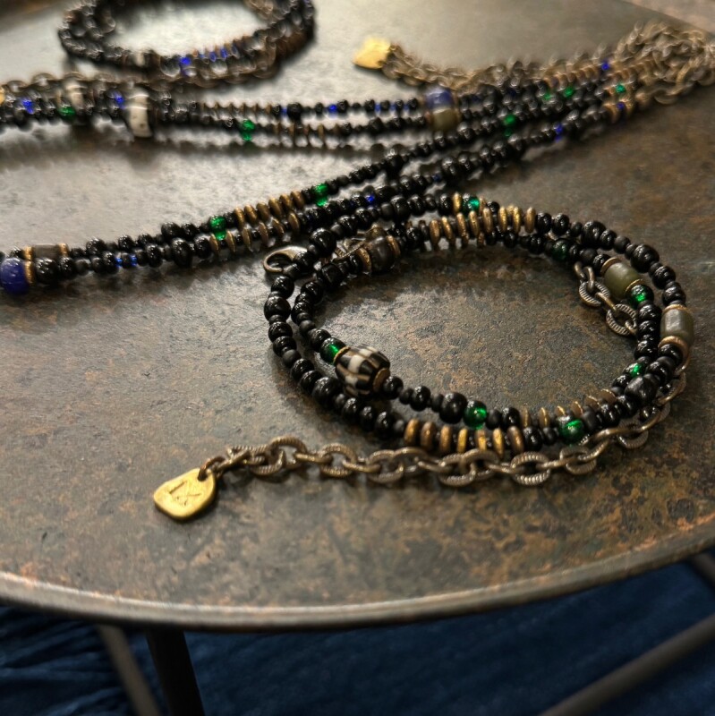 【Mel.】2way Necklace Random series Black x Green