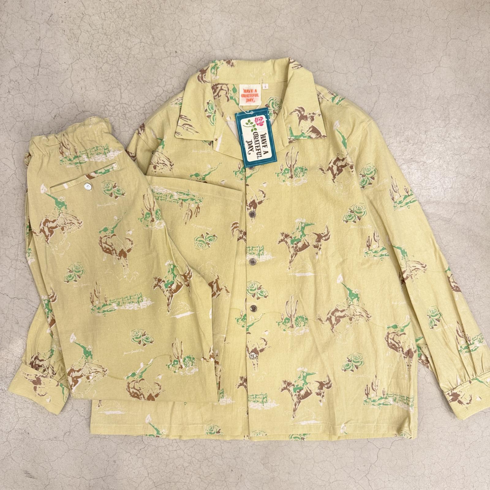 -HAVE A GRATEFUL DAY- OPEN COLLAR L/S SHIRT & AMPLE EASY PANTS 